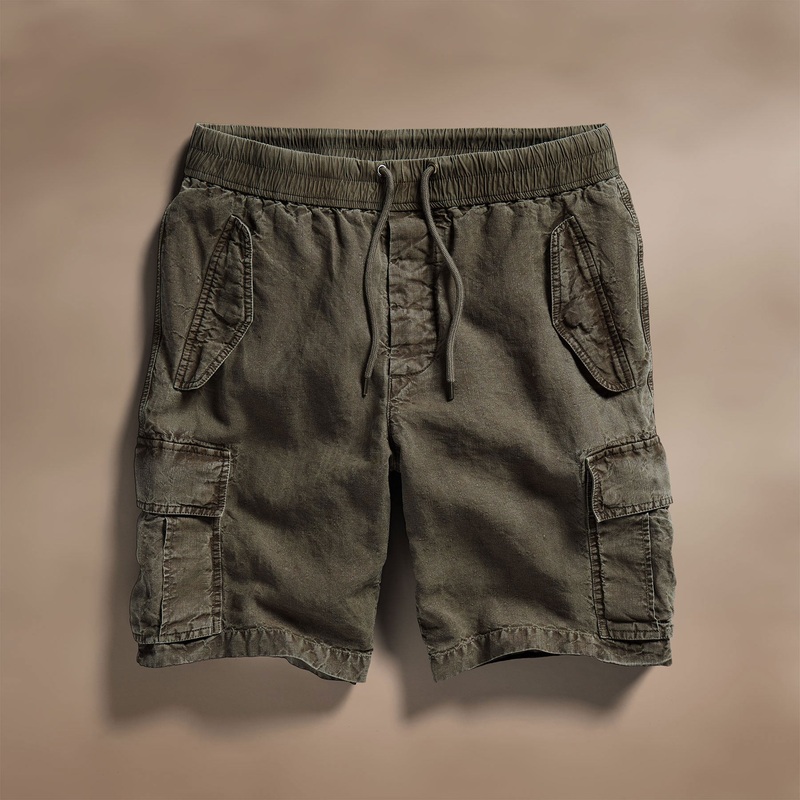 Textured Linen Flight Short – Army Green