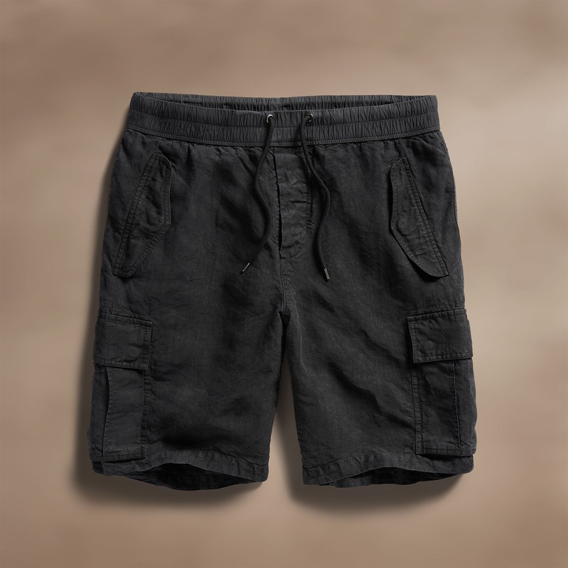 Textured Linen Flight Short – Black