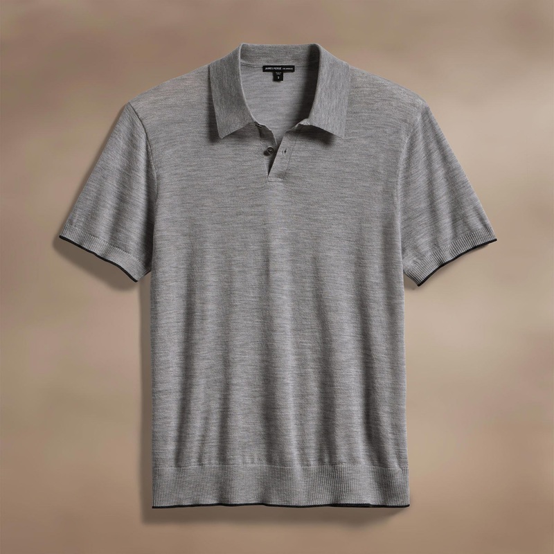 Ultrafine Cashmere Tipped Polo – Light Heather Grey/Coal