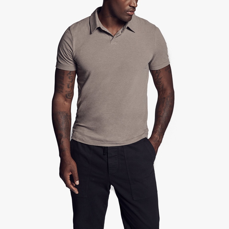 Brushed Stretch Jersey Polo – Warm Stone