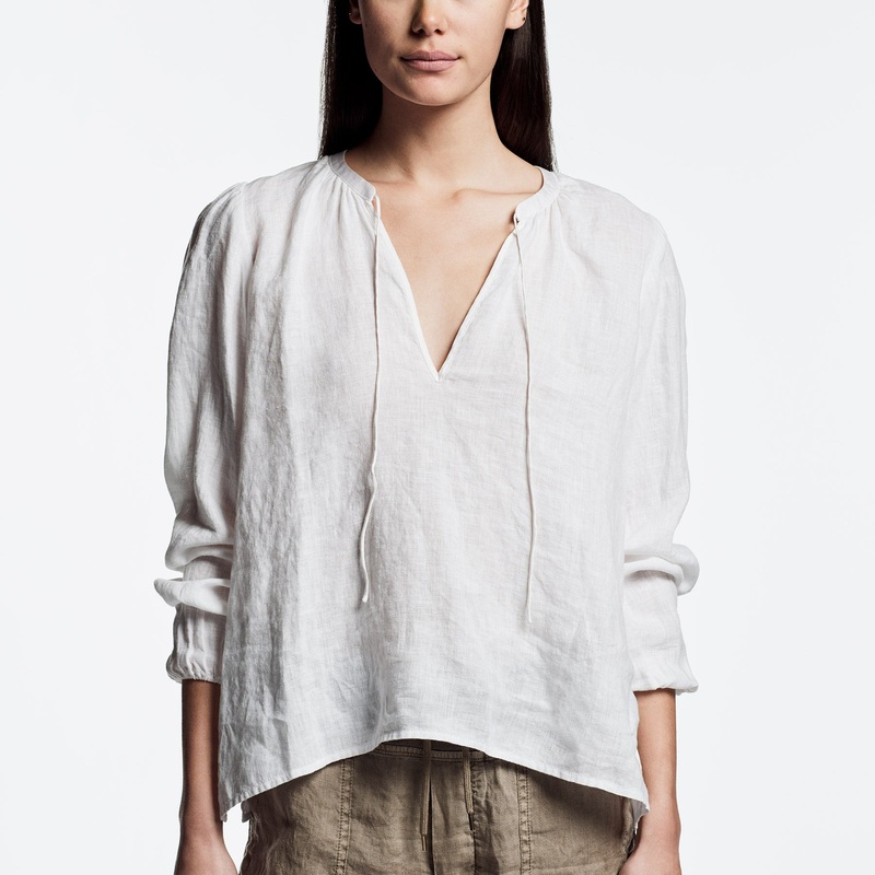 Lightweight Linen Peasant Blouse – White