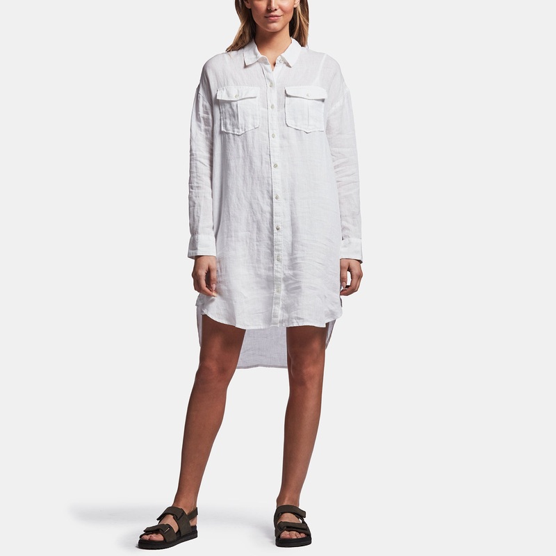 Linen Military Shirt Dress – White