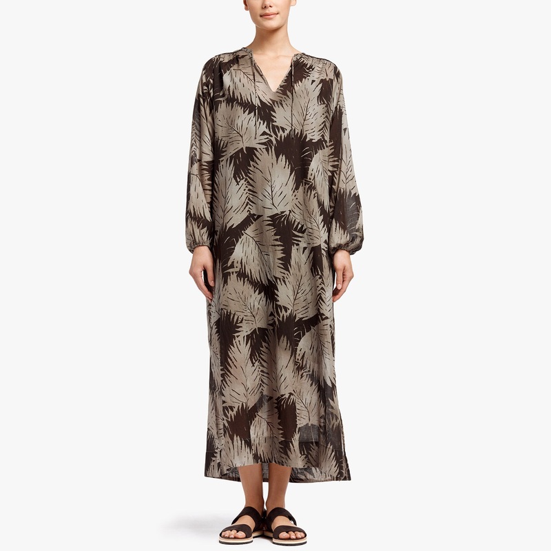Palm Print Maxi Shirt Dress – Platinum