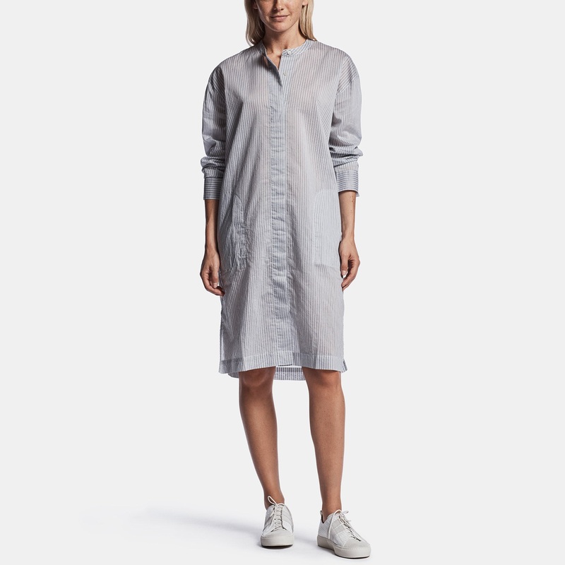 Striped Organza Shirt Dress – Black/White