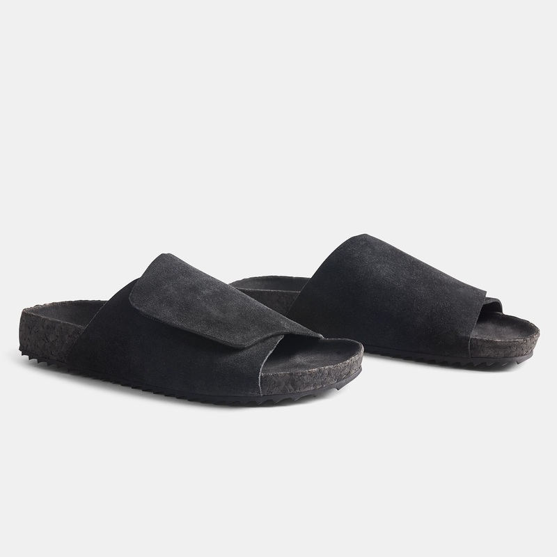 Women’s Velcro Suede Slide – Black