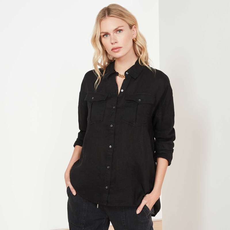 Casual Linen Shirt – Black