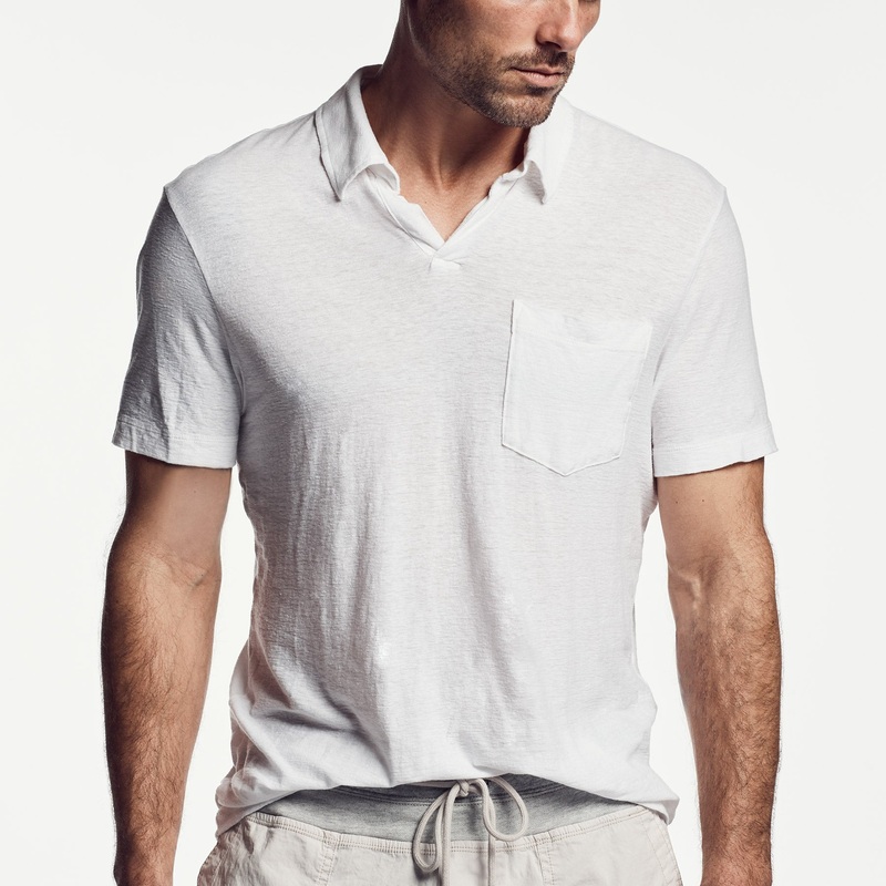 Cotton Linen Pocket Polo – White