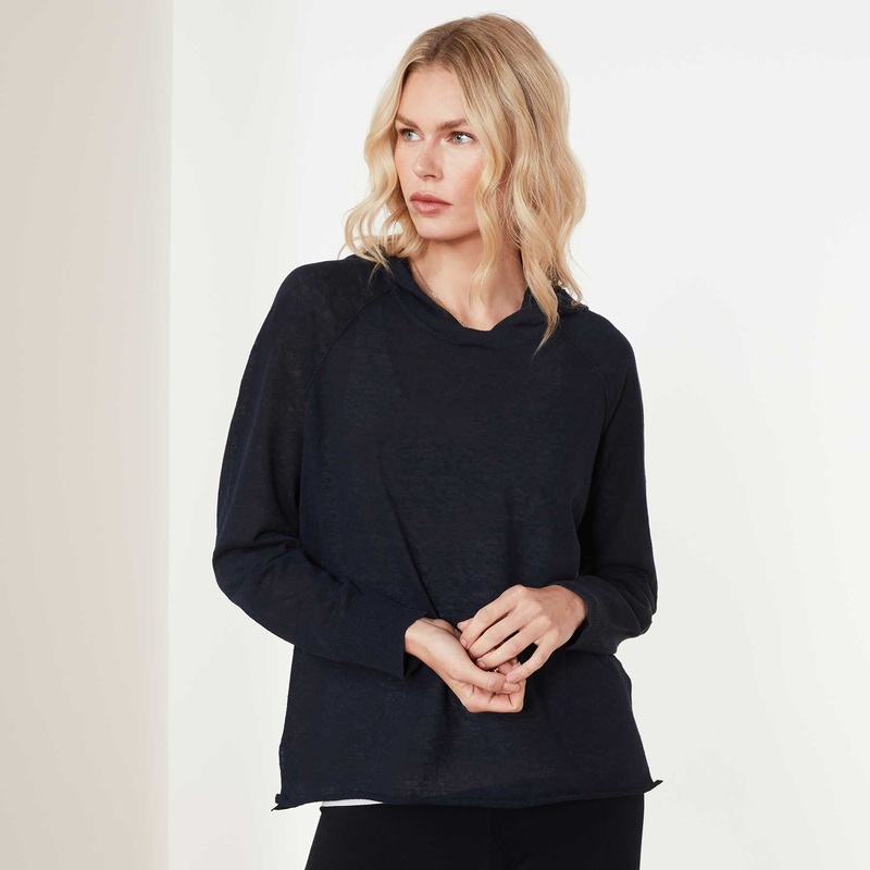 Cotton Linen Raglan Hoodie – Navy