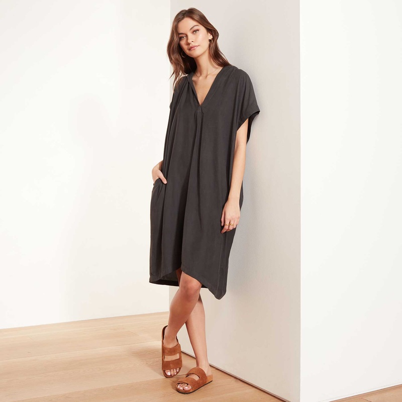 Micro Suede Relaxed Hooded Dress – Carbon