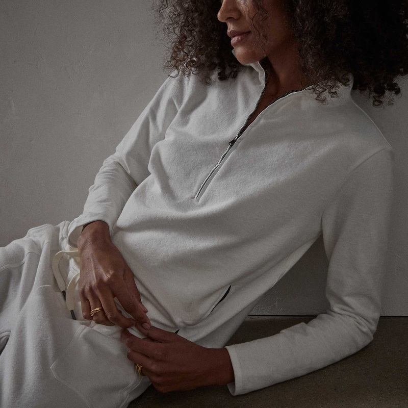 Brushed Terry Half Zip Funnel Neck – Everest White
