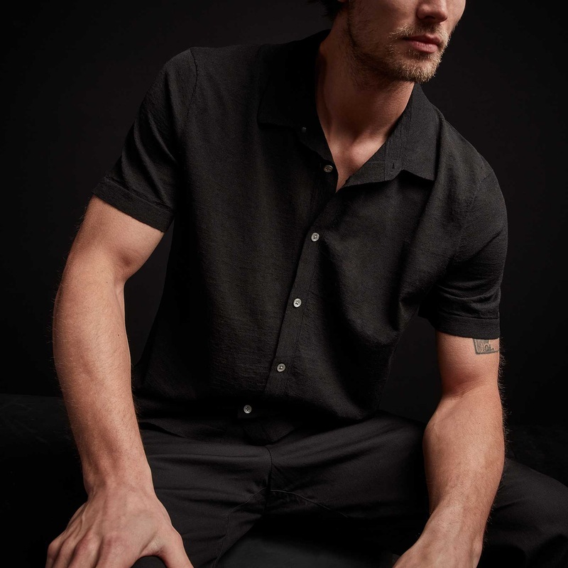 Linen Blend Knit Shirt – Black