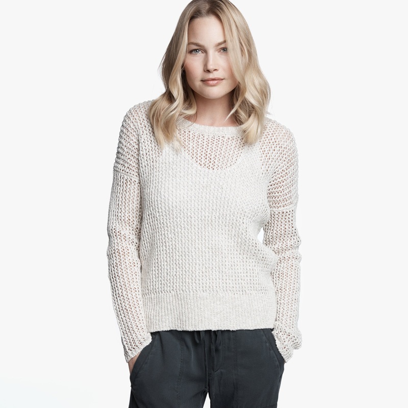 Open Stitch Cotton Crew – Beige