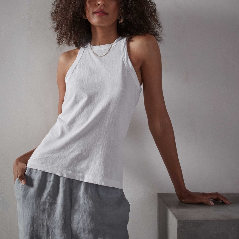 Brushed Jersey Muscle Tank – White