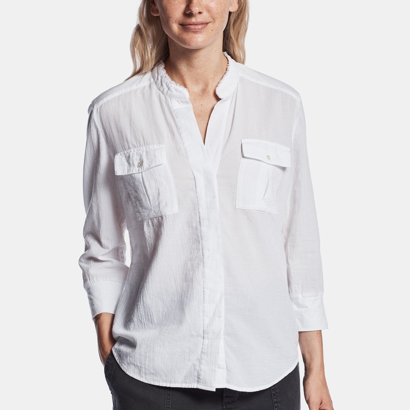 Collarless Safari Shirt – White