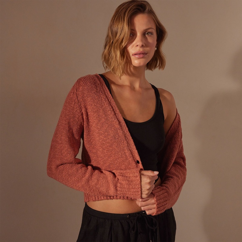 Cotton Linen Cropped Cardigan – Adobe