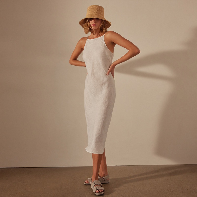 Lightweight Linen Cami Dress – White
