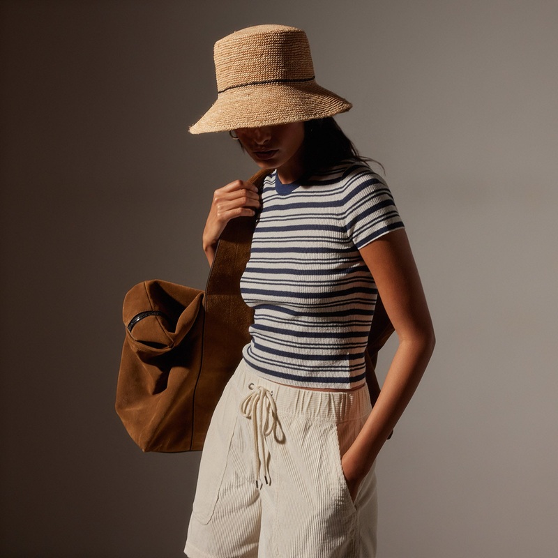 Stretch Linen Ribbed Tee – Canvas/Navy Stripe