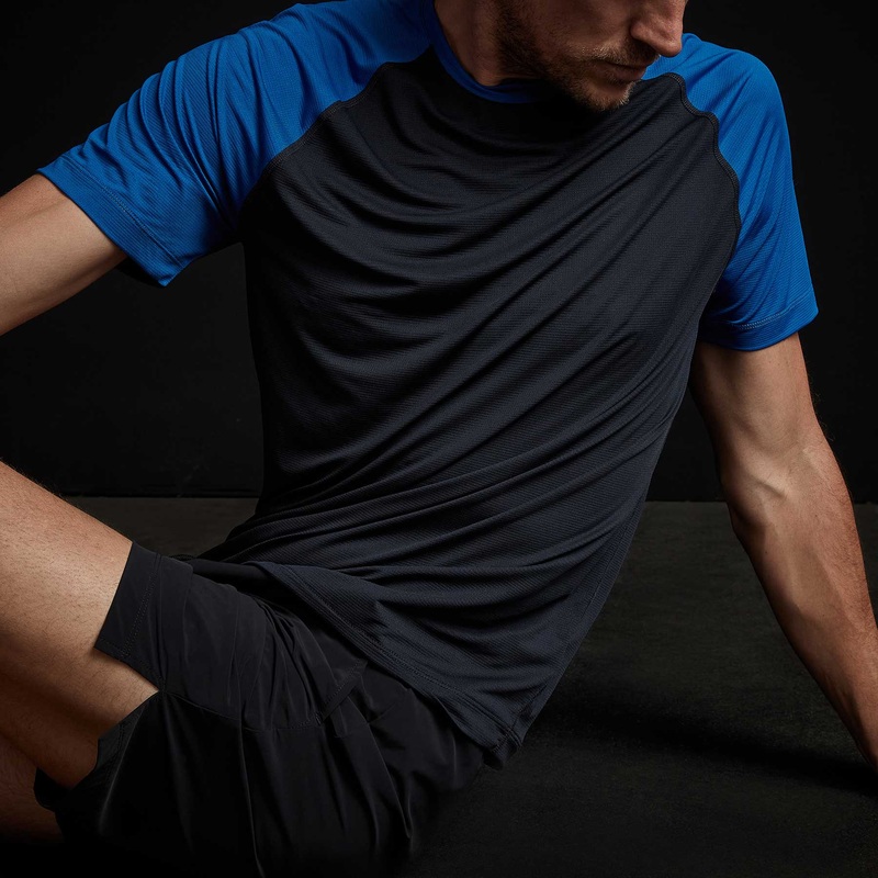 Two Tone Short Sleeve Raglan Crew – Deep/Baltic Blue