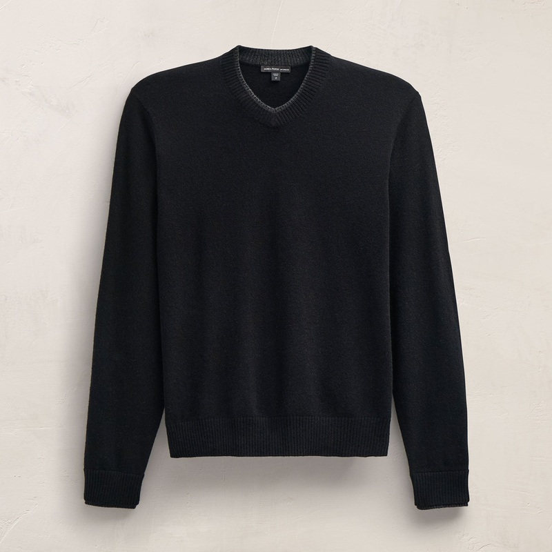 Contrast Trim Cashmere V Neck – Black/Anthracite