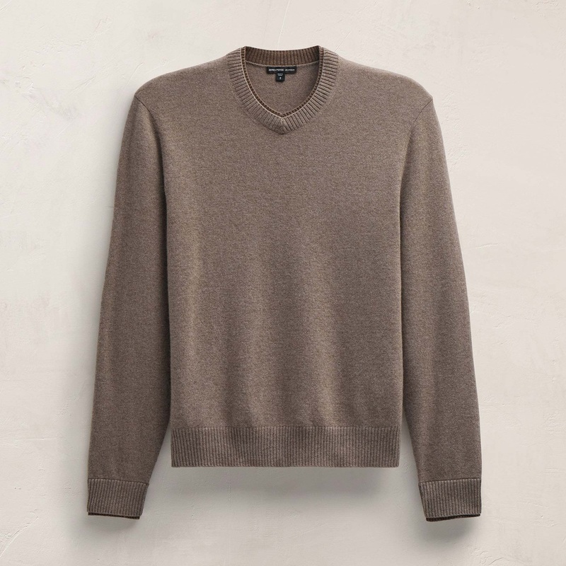 Contrast Trim Cashmere V Neck – Warm Brown/Mid Brown