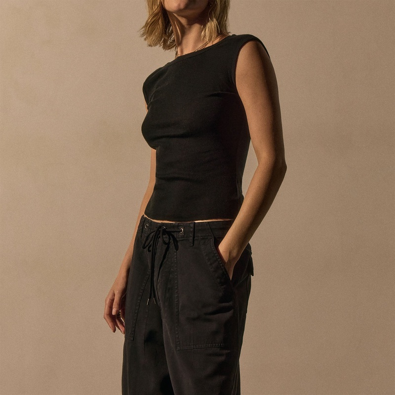 Cotton Cashmere Blend Boatneck Top – Black