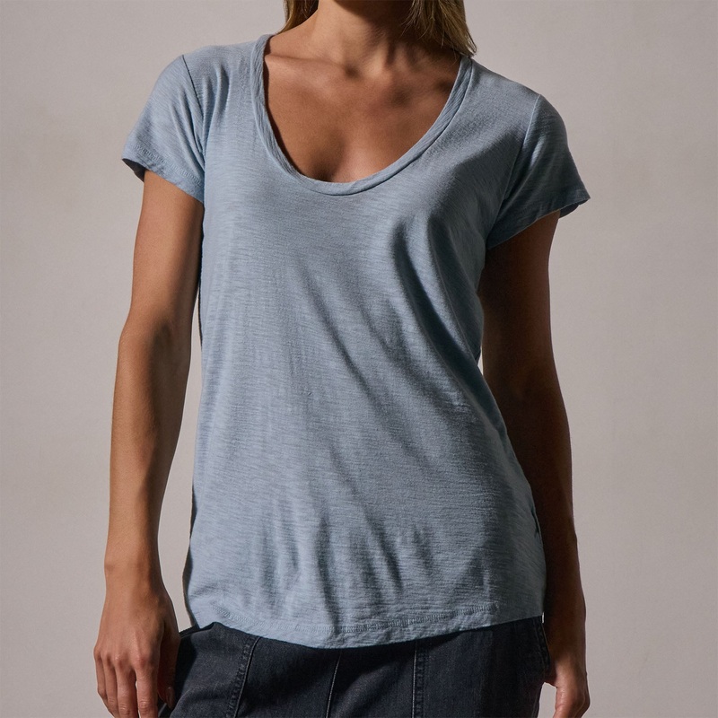 Cotton Crepe Deep Uneck Tee – Azure