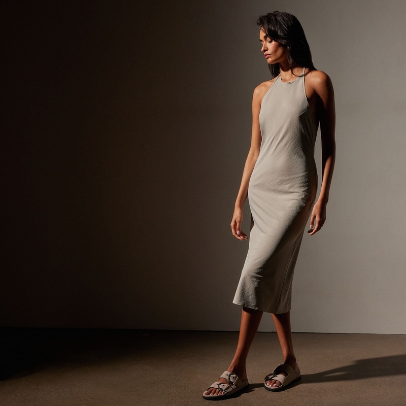 Lightweight Matte Sateen Halter Neck Dress – Mineral