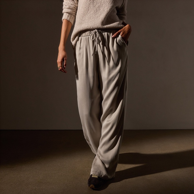 Satin Wide Leg Pant – Putty Pigment