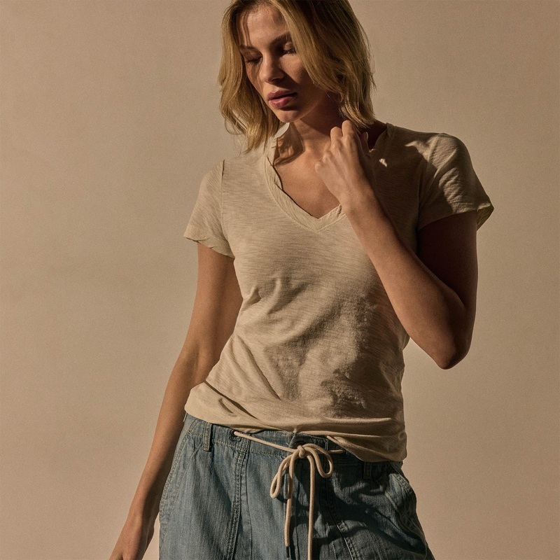Sheer Slub Casual V Neck – Alabaster