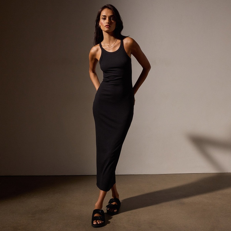 Skinny Rib Tank Dress – Black