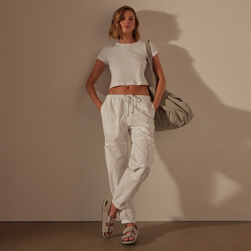 Stretch Poplin Cargo Pant – White