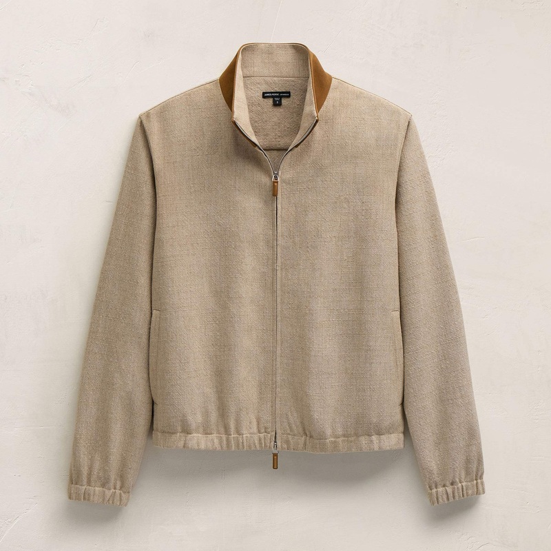 Suede Trimmed Track Jacket – Natural/Tobacco